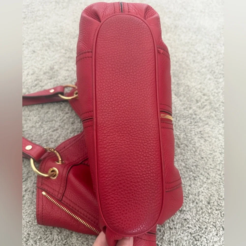 Michael Kors Red Leather‎ Tote Bag Gold Hardware Zip Accents Shoulder Bag